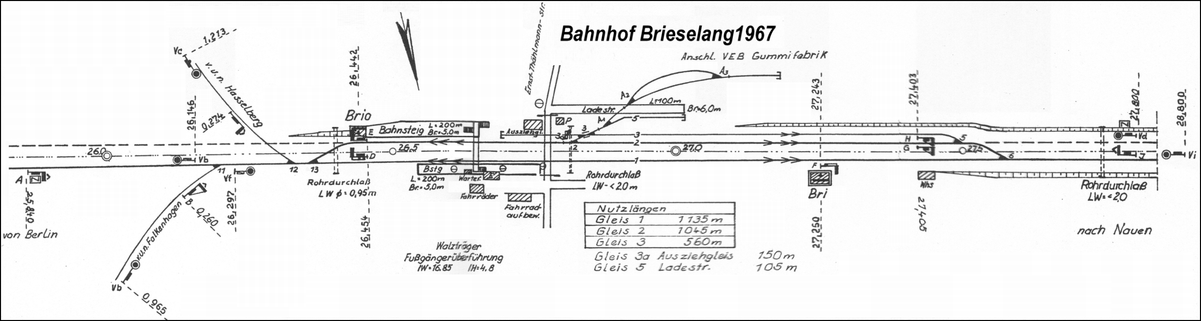 Gleisplan Bahnhof Brieselang, Zustand 1967